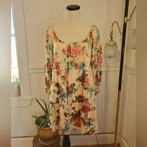 NWT Alice + Olivia Rowen Tiered Silk Floral Express Rose Tan Babydoll Mini Dress
